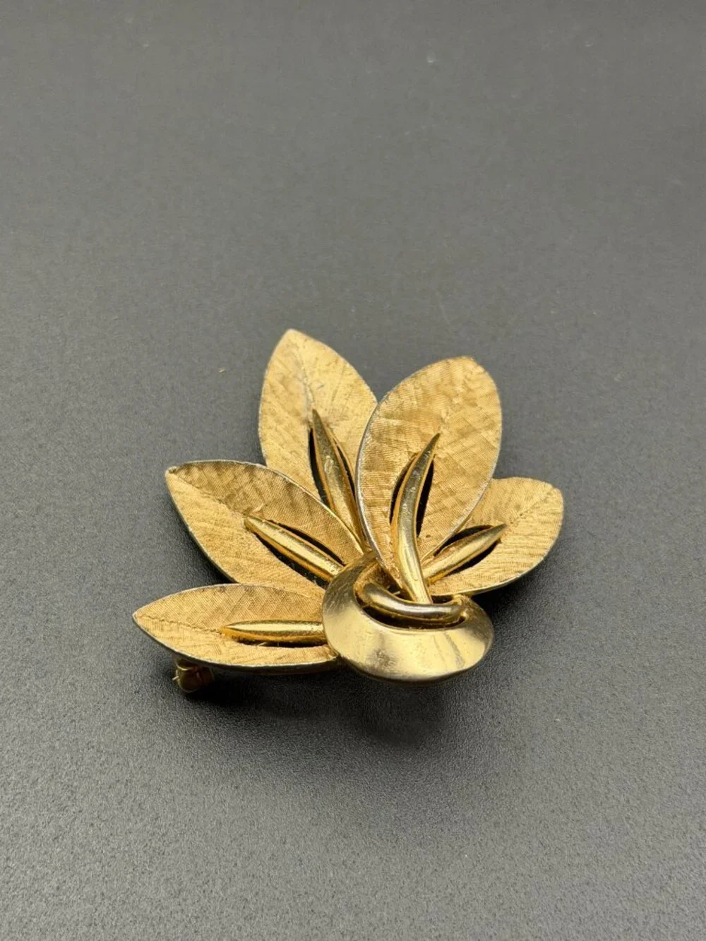 Rare Vintage Boucher 6839 Gold Tone Layered Leaf Flower Brooch Signed Boucher